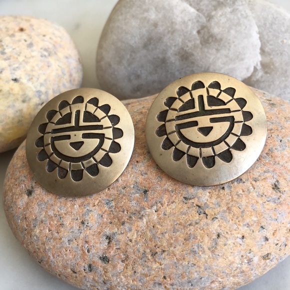 Jewelry - SOLD Native American Vintage Hopi Sunface Earrings